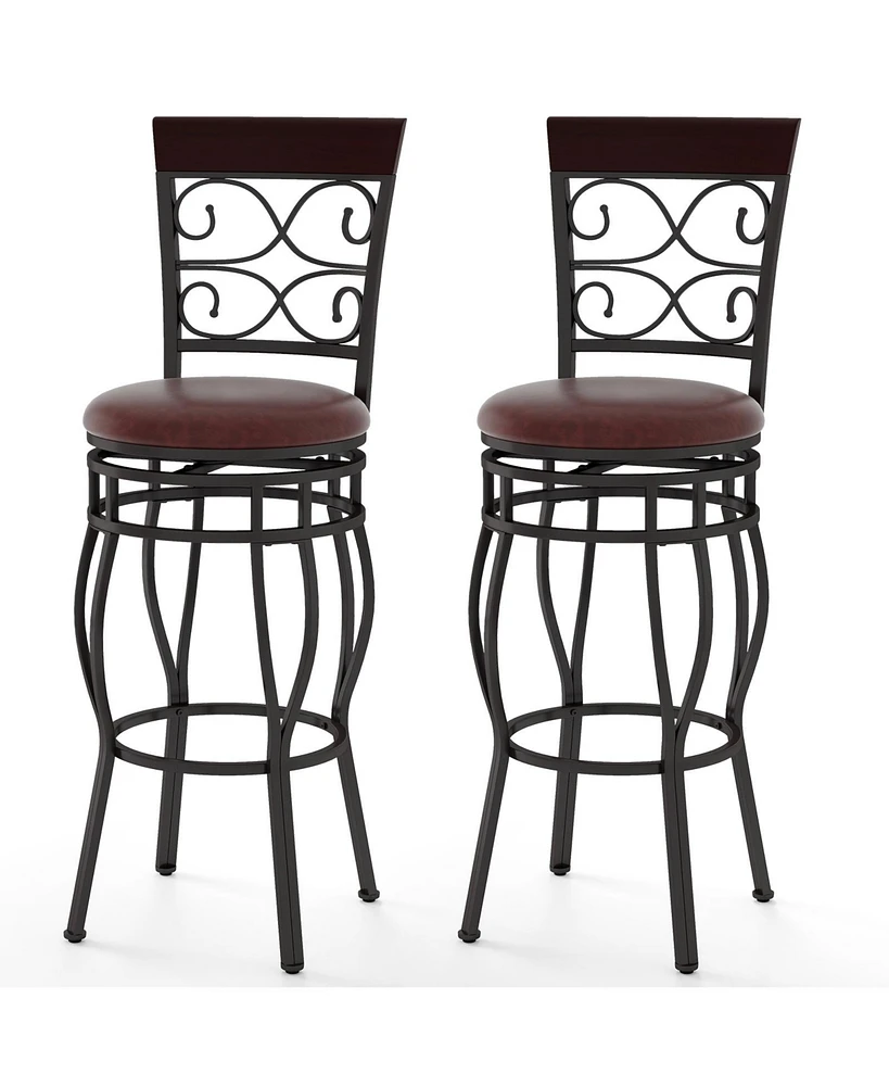 Sugift 2 Pieces 30 Inch 360 Degree Swivel Bar Stools with Leather Padded Seat