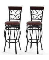 Sugift 2 Pieces 30 Inch 360 Degree Swivel Bar Stools with Leather Padded Seat