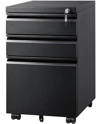 Devaise 3 Drawer Mobile File Cabinet Under Desk Office, Fully Assembled Except Casters, Letter/Legal Size, Black