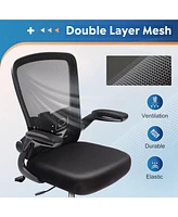 Devaise Mesh Office Chair, Ergonomic Computer Chair with Flip-up Arms and Lumbar Support, Tall Adjustable Desk Chair 300 lb Capacity, Black