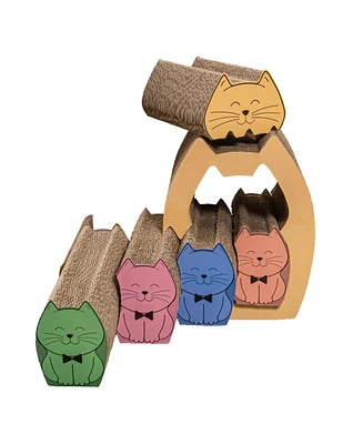 The Licker Store Kazoku 15.63" Modern Cardboard 5-in-1 Family Cat Cave Scratcher with Catnip and Pull-Out Design