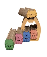 The Licker Store Kazoku 15.63" Modern Cardboard 5-in-1 Family Cat Cave Scratcher with Catnip and Pull-Out Design