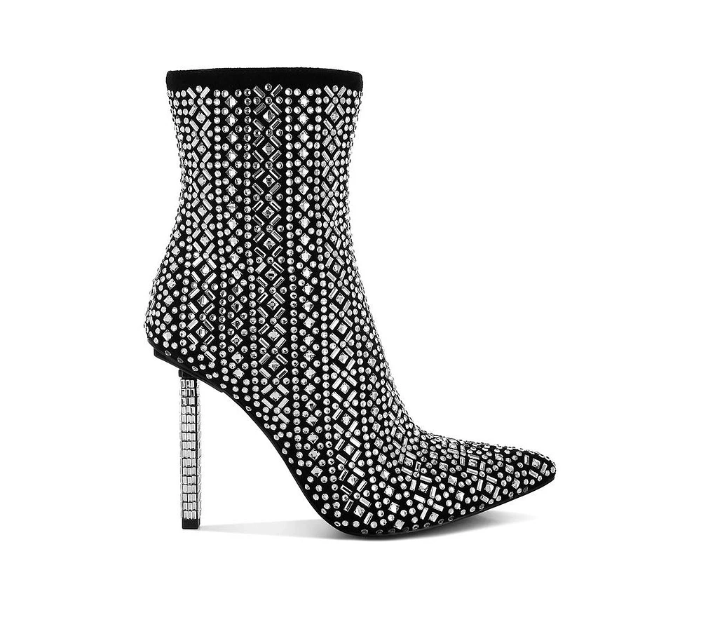 Rag & Co Gem Blaze Patterned Rhinestones Detail Stiletto Boots