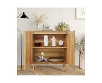 gaomon 2 Rattan Deco Door Buffet Cabinet with Storage, Sideboard Cabinet Kitchen Storage Cabinet with Adjustable Shelves and Wood Feet