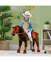 Qaba Ride on Horse for Kids w/ Neighing Sound, Saddle & Stirrups, 3-8 Years