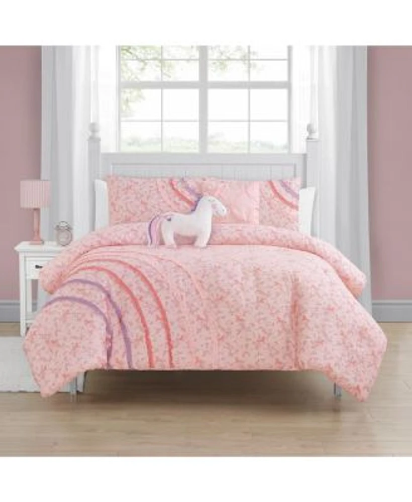 Alex Bella Rainbow Ruffle Pink 4 Piece Ultra Soft Microfiber Comforter Set