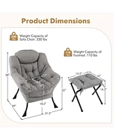 Costway Lazy Sofa Chair Accent Leisure Armchair with Folding Footrest & Storage Pocket