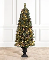 Glitzhome Pre-Lit Flocked Pine Artificial Christmas Porch Tree