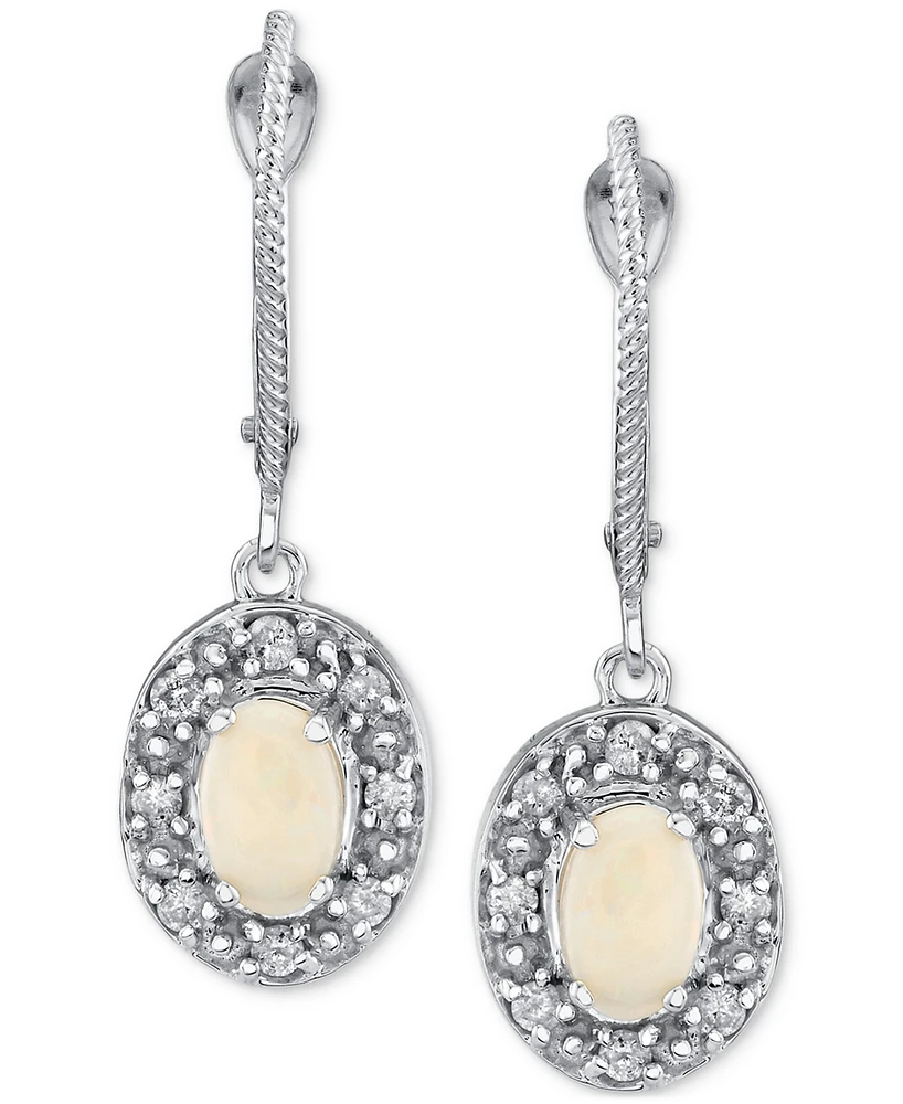 !Fidea Factory Opal (5/8 ct. t.w.) & Diamond (1/4 ct. t.w.) Halo Leverback Drop Earrings in 14k White Gold