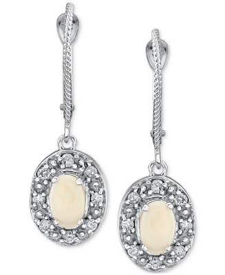 !Fidea Factory Opal (5/8 ct. t.w.) & Diamond (1/4 ct. t.w.) Halo Leverback Drop Earrings in 14k White Gold