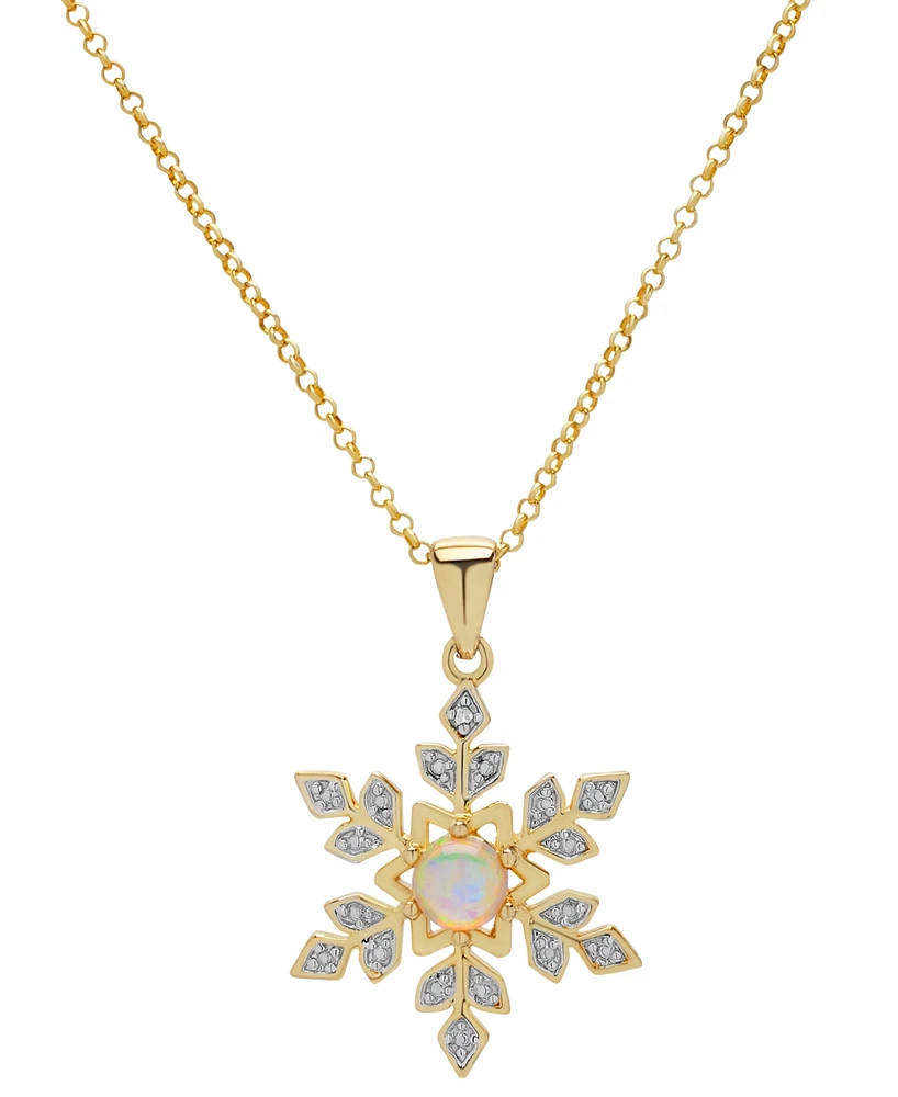 Lab Grown Opal (1/3 ct. t.w.) & Lab Grown White Sapphire (1/5 ct. t.w.) Snowflake 18" Pendant Necklace in 14k Gold-Plated Sterling Silver