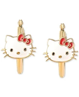 Enamel Hello Kitty Polished Tube Small Hoop Earrings in 10k Gold, 0.53"