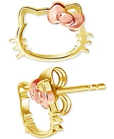 Hello Kitty Silhouette Stud Earrings in 10k Yellow & Rose Gold