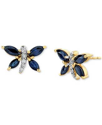 Lab Grown Sapphire (1-3/8 ct. t.w.) & Diamond Accent Butterfly Stud Earrings