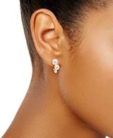 Cultured Freshwater Pearl (3-6mm) & Cubic Zirconia Graduated Curve Drop Earrings in 14k Gold Over Sterling Silver