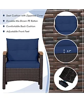 Sugift 3 Pieces Patio Rattan Furniture Set with Removable Cushion-Navy