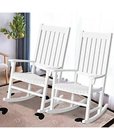 Sugift Indoor Outdoor Wooden High Back Rocking Chair-White