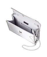 Nina Asymmetrical Flap Crystal Trim Mirror Metallic Clutch