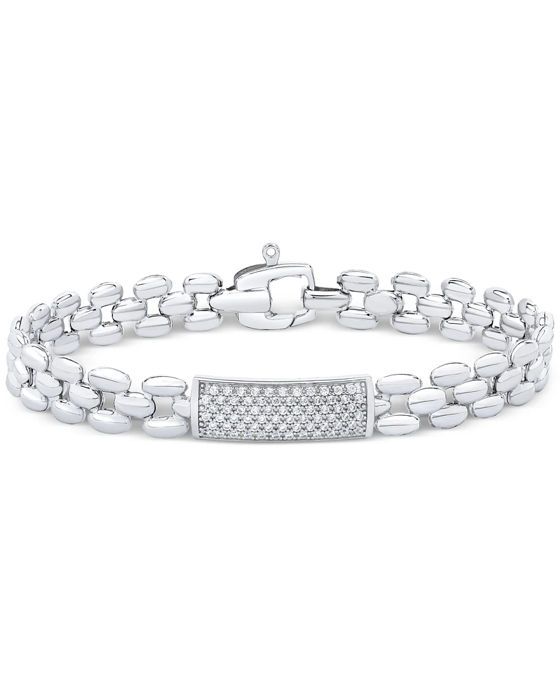 Diamond Pave Bar Plate Panther Link Bracelet (1/2 ct. t.w.) in Sterling Silver