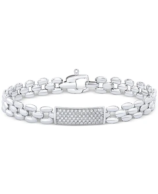 Diamond Pave Bar Plate Panther Link Bracelet (1/2 ct. t.w.) in Sterling Silver