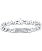 Diamond Pave Bar Plate Panther Link Bracelet (1/2 ct. t.w.) in Sterling Silver