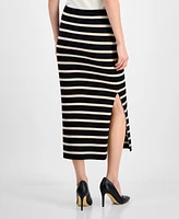 T Tahari Women's Ribbed Striped Bodycon Midi Skirt