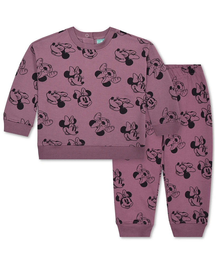 Disney Baby Girls Minnie Mouse Terry Printed Top & Pants, 2 Piece Set