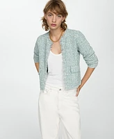 Mango Women's Frayed Ends Detail Tweed Jacket