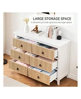 gaomon 6 Drawer Dresser For Bedroom,Waveform Fluted Dresser Chest With Large Drawer, Wooden Chest Of Dresser Storage Cabinet, Fluted Dresser For Bedro