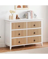 gaomon 6 Drawer Dresser For Bedroom,Waveform Fluted Dresser Chest With Large Drawer, Wooden Chest Of Dresser Storage Cabinet, Fluted Dresser For Bedro