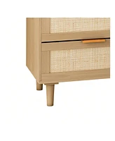 gaomon 6 Drawer Dresser With Natural Rattan Drawers, Tall Rattan Cabinet With Solid Wood Legs, Mid