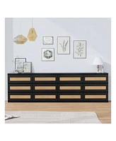 gaomon Rattan Dresser For Bedroom, 6 Drawer Dresser For Bedroom, Modern Wide Chest Of Drawers With Anti-Tip Kit