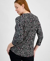 Jm Collection Petite Paisley-Print Ity V-Neck Top, Exclusively at Macy's