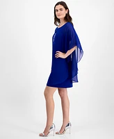 Connected Petite Chiffon-Overlay Cape Dress