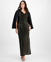 Connected Women's Knit Draped-Neck Metallic Gown