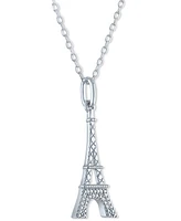 Diamond Accent Eiffel Tower Pendant Necklace in Sterling Silver, 16" + 2" extender