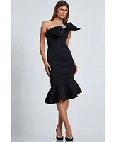 Quiz Women's Scuba One Shoulder Bow Frill Midi Dress