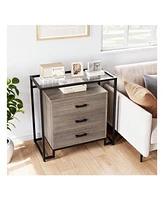 gaomon Wood Dresser Chest With Tempered Glass Top - 3 Drawer Dresser - Wide Storage Space