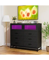 gaomon Dresser For Bedroom With Led Lights And Charging Station, 6 Drawer Double Dresser With 2 Shelves, Wide Modern Wooden Chest Of Drawers For Bedro