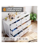 gaomon Garvee 6 Chest Of Drawer Dresser, Modern Dresser With Deep Drawers And Nickel Round Handle, Wood Organizer Storage Cabinet For Bedroom, Living
