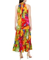 Msk Petite Tiered-Skirt Floral-Print Maxi Dress