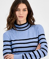 T Tahari Women's Striped Mock-Neck Long-Sleeve Sweater