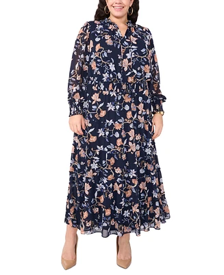 Msk Plus Floral-Print Tiered-Skirt Maxi Dress