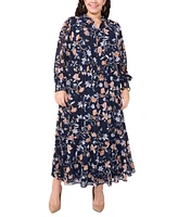 Msk Plus Floral-Print Tiered-Skirt Maxi Dress