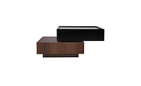 Slickblue 360° Rotating High Gloss Coffee Table with 2 Drawers, 2-Tier Swivel Top & Walnut Frame for Living Room