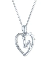 Diamond Accent Horse Heart Pendant Necklace in Sterling Silver, 16" + 2" extender