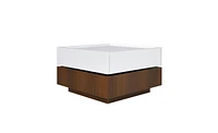 Slickblue 360° Rotating High Gloss Coffee Table with 2 Drawers, 2-Tier Swivel Top & Walnut Frame for Living Room