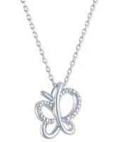 Diamond Accent Butterfly Pendant Necklace in Sterling Silver, 16" + 2" extender