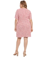 London Times Plus Tweed Surplice-Neck Sheath Dress