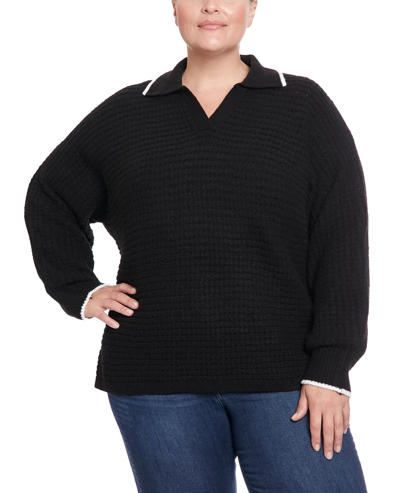 Joseph A Plus Ribbed Johnny Collar Dolman Sweater with Tipping